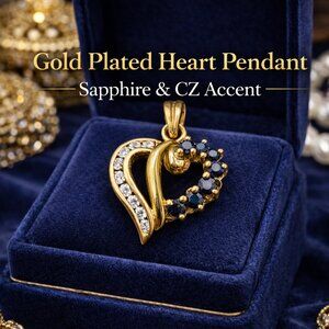 Gold Heart Pendant Sapphire Diamond Accent No Chain Yellow Gold